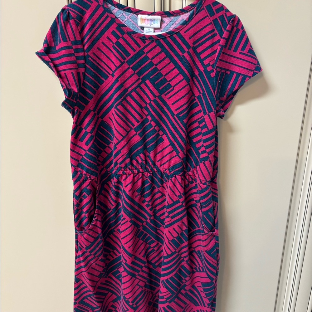 LuLaRoe Pink and Blue Casual Dress
